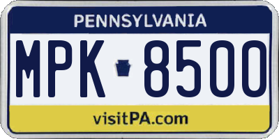 PA license plate MPK8500