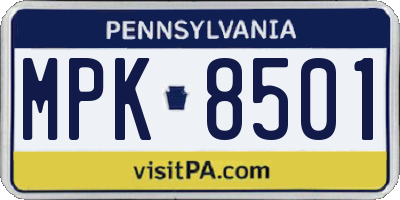PA license plate MPK8501