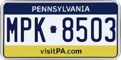 PA license plate MPK8503