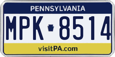 PA license plate MPK8514