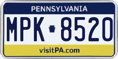 PA license plate MPK8520