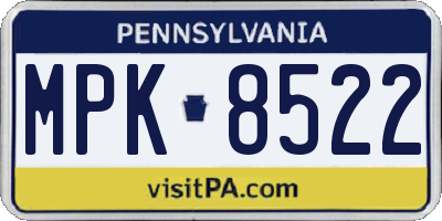 PA license plate MPK8522