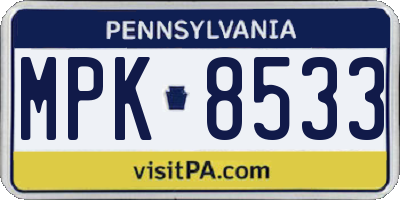 PA license plate MPK8533