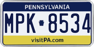 PA license plate MPK8534
