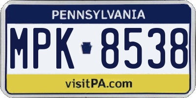 PA license plate MPK8538
