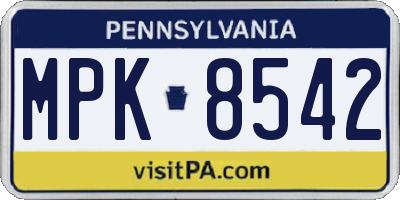 PA license plate MPK8542