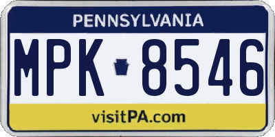 PA license plate MPK8546