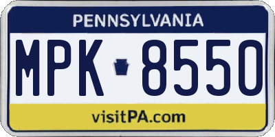 PA license plate MPK8550