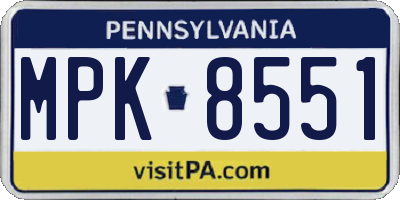 PA license plate MPK8551