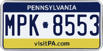 PA license plate MPK8553