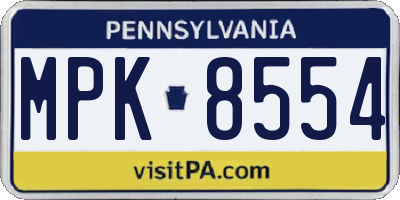 PA license plate MPK8554