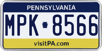 PA license plate MPK8566