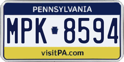 PA license plate MPK8594