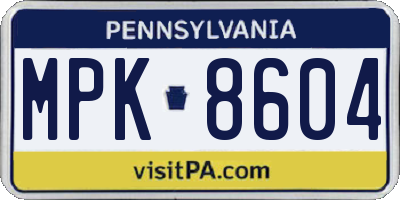 PA license plate MPK8604