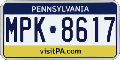 PA license plate MPK8617