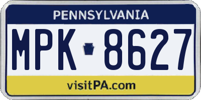 PA license plate MPK8627