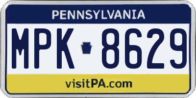 PA license plate MPK8629