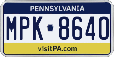 PA license plate MPK8640
