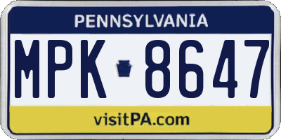 PA license plate MPK8647