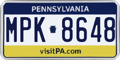 PA license plate MPK8648