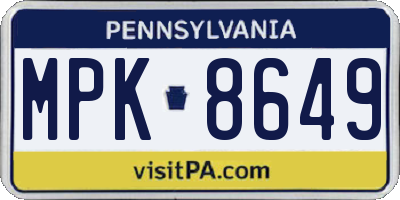 PA license plate MPK8649