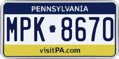 PA license plate MPK8670