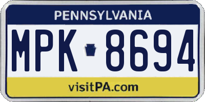 PA license plate MPK8694