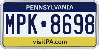 PA license plate MPK8698