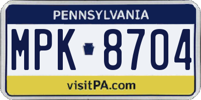 PA license plate MPK8704