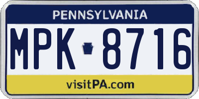 PA license plate MPK8716