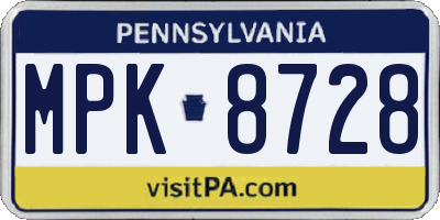 PA license plate MPK8728