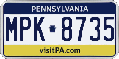 PA license plate MPK8735