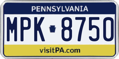 PA license plate MPK8750