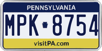 PA license plate MPK8754