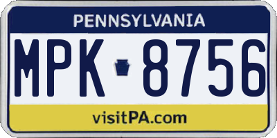 PA license plate MPK8756