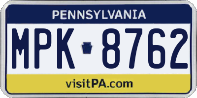 PA license plate MPK8762