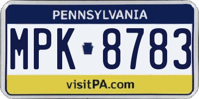 PA license plate MPK8783