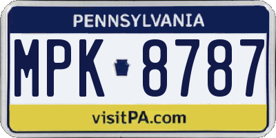 PA license plate MPK8787