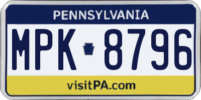 PA license plate MPK8796