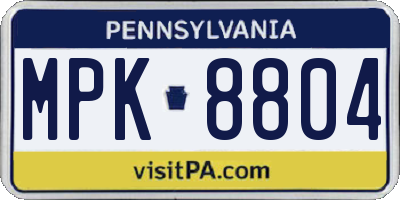 PA license plate MPK8804