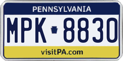 PA license plate MPK8830