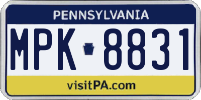 PA license plate MPK8831