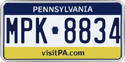 PA license plate MPK8834