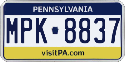 PA license plate MPK8837