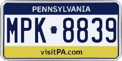 PA license plate MPK8839