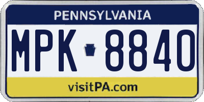 PA license plate MPK8840
