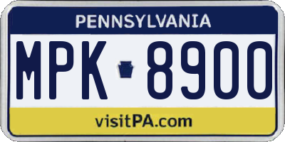 PA license plate MPK8900
