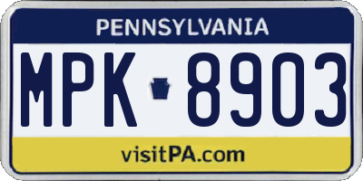 PA license plate MPK8903