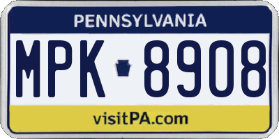 PA license plate MPK8908