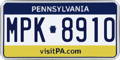 PA license plate MPK8910